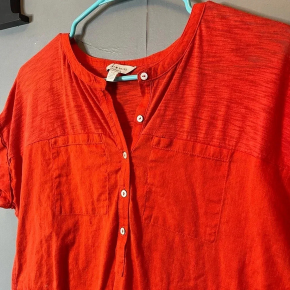 Lucky Brand Women's Half button down short sleeve top orange Size small - Picture 2 of 5